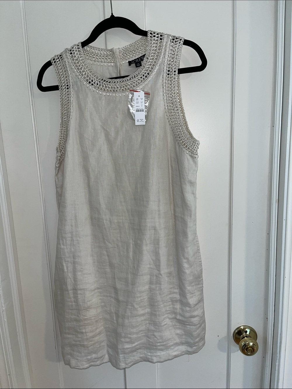 NWT Jcrew beige Sleeveless Cream Crochet-Trim lined w/ pocket shift Dress, M